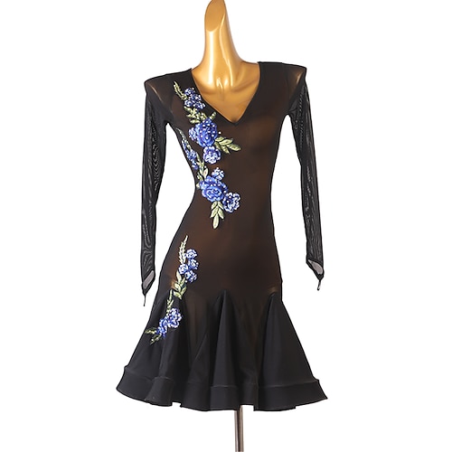 

Latin Dance Dress Embroidery Women's Training Performance Long Sleeve Polyester