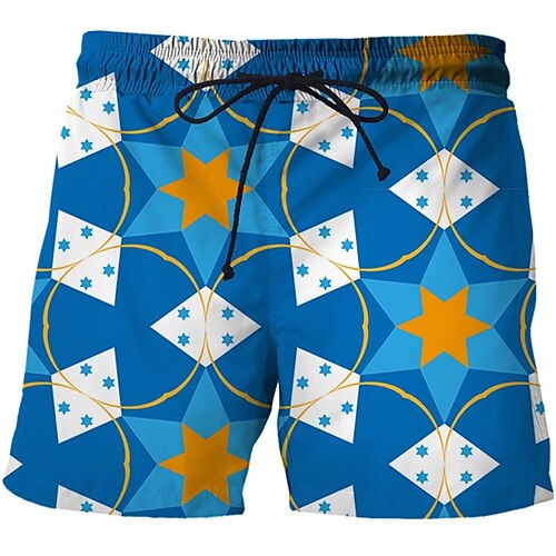 

Men's Casual Fashion Shorts Beach Shorts 3D Print Elastic Drawstring Design Knee Length Pants Daily Holiday Micro-elastic Graphic Geometry Comfort Soft Mid Waist Blue Royal Blue Dark Blue Light Blue
