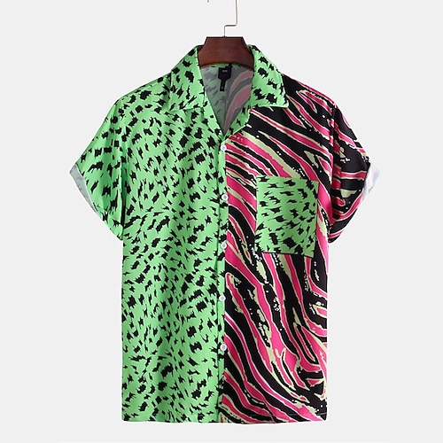 

Hombre Camisa Graphic Leopardo Cuello Vuelto Verde Trébol Exterior Calle Manga Corta Abotonar Estampado Ropa Moda Casual Transpirable Cómodo / Verano / Verano