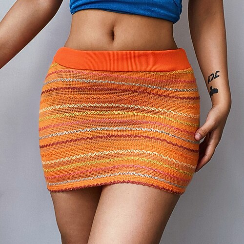 

Women's Skirt Bodycon Above Knee Knit Green Orange Brown Skirts Summer Knitting Without Lining Fashion Going out Casual Daily S M L / Slim