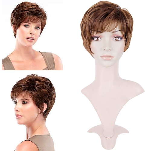 

Brown Wigs Short Dark Brown Curly Pixie Cut Natural Heat Resistant Synthetic Wig Band