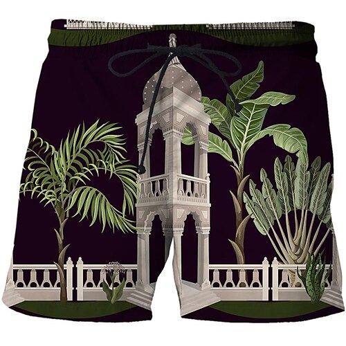 

Men's Casual Fashion Shorts Beach Shorts 3D Print Elastic Drawstring Design Knee Length Pants Daily Holiday Micro-elastic Plants Graphic Comfort Soft Mid Waist Grass Green Green White Purple M L XL