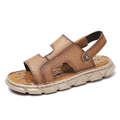 

Herre Sandaler En pedal Tøfler Skinnsandaler Utendørs tøfler Fritid Strandstil Daglig Gange Lær Pustende Svart Brun Sommer