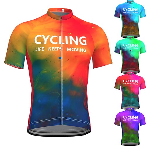 

21Grams Men's Cycling Jersey Short Sleeve Bike Top with 3 Rear Pockets Mountain Bike MTB Road Bike Cycling Breathable Quick Dry Moisture Wicking Reflective Strips Green Purple Yellow Color Block