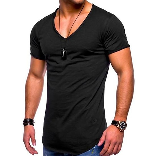 

men's tee short sleeved basic t-shirt v-neck neckline gym oversize look casual sportwear solid color slim fit t shirt