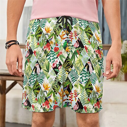 

Men's Casual Fashion Shorts Beach Shorts 3D Print Elastic Drawstring Design Knee Length Pants Daily Holiday Micro-elastic Plants Graphic Comfort Soft Mid Waist Green M L XL XXL
