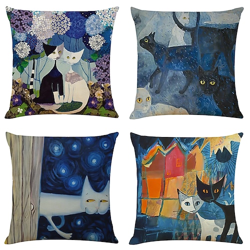 

Painting Cat Double Side Cushion Cover 4PC Soft Decorative Square Throw Pillow Cover Cushion Case Pillowcase for Bedroom Livingroom Superior Quality Machine Washable Indoor Cushion for Sofa Couch Bed Chair