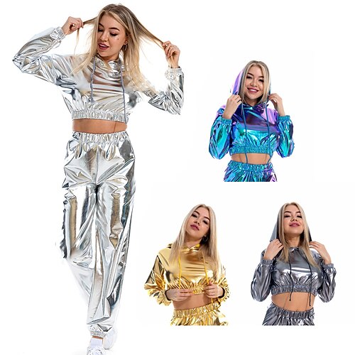 

Spicy Girls Hip-Hop 1980s Masquerade Hoodie Women's Crop Top Japanese Cosplay Costumes Yellow / Rosy Pink / Silver