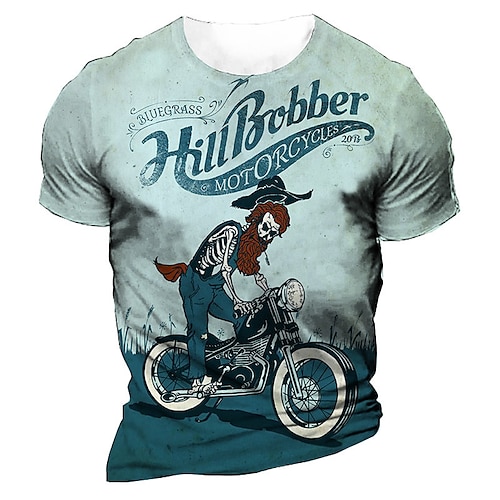 

Men's Unisex T shirt Tee Graphic Prints Motorcycle Crew Neck Blue 3D Print Outdoor Street Short Sleeve Print Clothing Apparel Vintage Sports Designer Casual / Summer / Summer