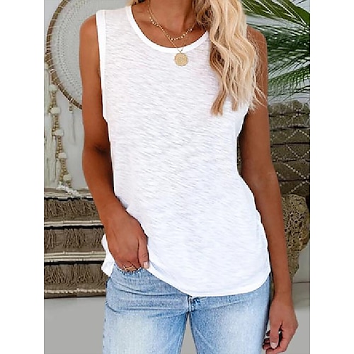 

White Sleeveless Round Neck Tanks & Camis