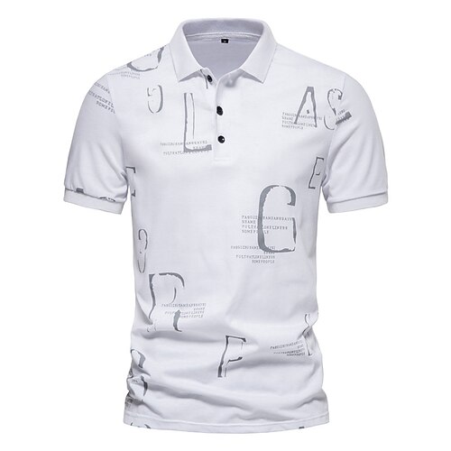 

Men's Golf Shirt Letter Turndown Casual Daily Short Sleeve Tops Retro White Black