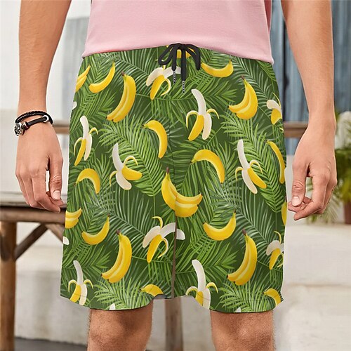 

Men's Casual Fashion Shorts Beach Shorts 3D Print Elastic Drawstring Design Knee Length Pants Daily Holiday Micro-elastic Plants Graphic Comfort Soft Mid Waist Green M L XL XXL