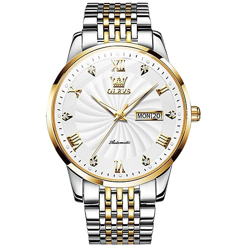 

OLEVS Mechanical Watch for Men Analog Automatic self-winding Stylish Luminous Casual Waterproof Calendar Noctilucent Alloy Stainless Steel Machine