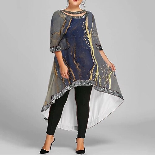 

Women's Plus Size Casual Dress Color Gradient Boat Neck Print Half Sleeve Fall Spring Casual Short Mini Dress Causal Daily Dress