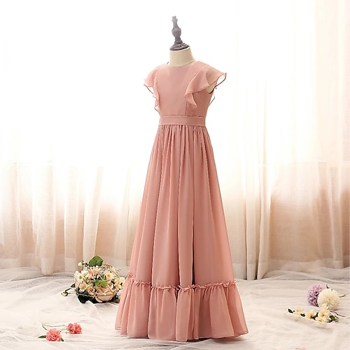 

Kids Toddler Girls' Dress Plain Short Sleeve Wedding Special Occasion Ruched Drawstring Cute Princess Chiffon Polyester Maxi Chiffon Dress Swing Dress Summer Spring Fall Dusty Rose