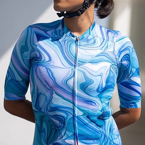 

21Grams Women's Cycling Jersey Short Sleeve Bike Top with 3 Rear Pockets Mountain Bike MTB Road Bike Cycling Breathable Quick Dry Moisture Wicking Reflective Strips Blue Graphic Polyester Spandex