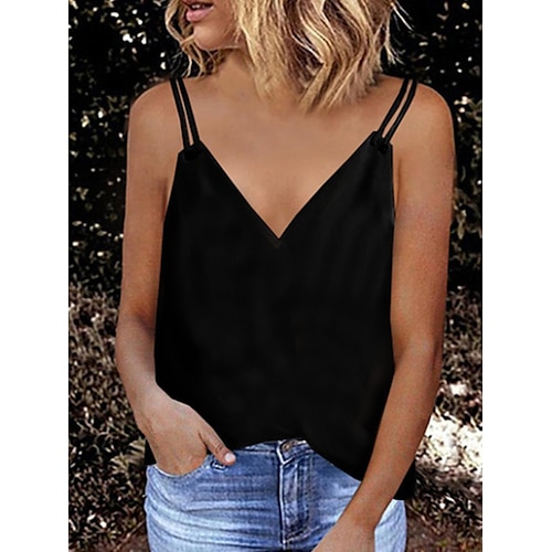

Women's Camisole Solid Color Camisole Cami Top Sleeveless V Neck Basic Essential White Black Pink S