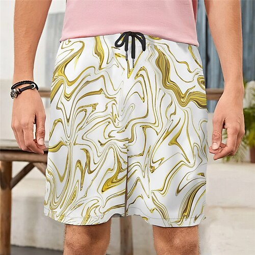 

Men's Casual Fashion Shorts Beach Shorts 3D Print Elastic Drawstring Design Knee Length Pants Daily Holiday Micro-elastic Graphic Abstract Comfort Soft Mid Waist Yellow M L XL XXL