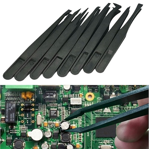 

8pc Anti-static Carbon Fiber Tweezers Hand Tools Kit Plastic Pointed Flat Elbow Round Plastic Precision Tweezer Repair Tools Kit