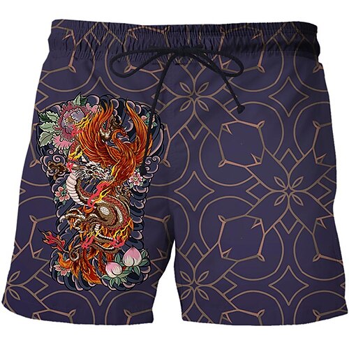 

Men's Casual Fashion Shorts Beach Shorts 3D Print Elastic Drawstring Design Knee Length Pants Daily Holiday Micro-elastic Dragon Graphic Comfort Soft Mid Waist Green Blue Army Green Orange M L XL XXL