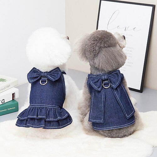 

Pet Clothes Small Dog Dress Bowknot Cute Denim Skirt Comfortable Soft Tractable Coat Fashion Pretty Vest Chihuahua Yorkshire