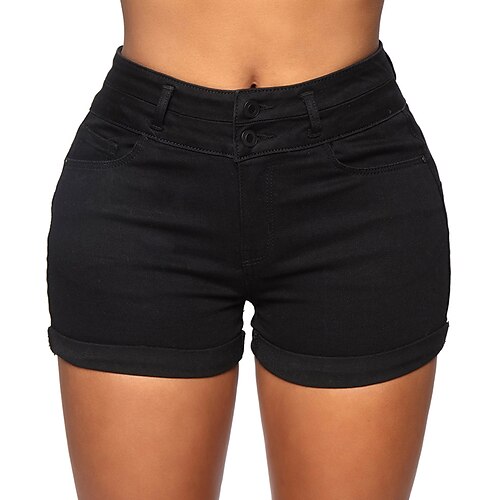 

Women's Shorts Hot Pants Denim White Black Mid Waist Fashion Casual Weekend Side Pockets Micro-elastic Short Comfort Plain S M L XL XXL / Slim