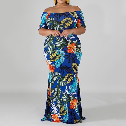 

Women's Plus Size Party Dress Floral Off Shoulder Print Short Sleeve Spring Summer Sexy Mumu Maxi long Dress Party Date Dress