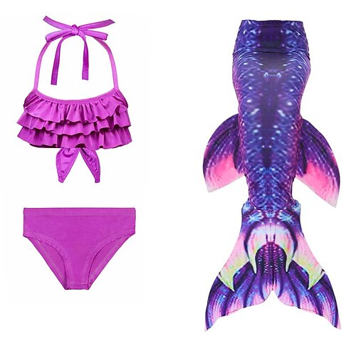 

Kids Girls' Three Piece Swimwear Bikini Children's Day Color Block Cute Monofin Bathing Suits 3-10 Years Summer Purple