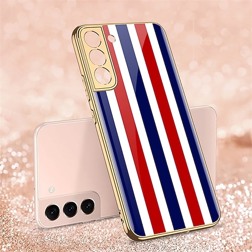 

Phone Case For Samsung Galaxy Back Cover S22 S22 Plus S22 Ultra Shockproof Dustproof Plating Lines / Waves Tempered Glass