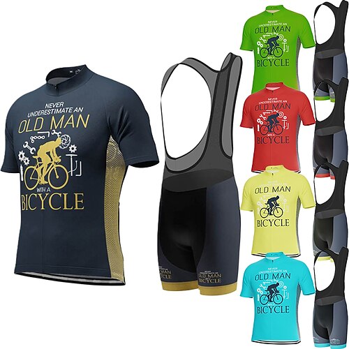 

21Grams Men's Cycling Jersey with Bib Shorts Long Sleeve Mountain Bike MTB Road Bike Cycling Green Sky Blue Dark Navy Gear Bike Clothing Suit 3D Pad Breathable Quick Dry Moisture Wicking Back Pocket