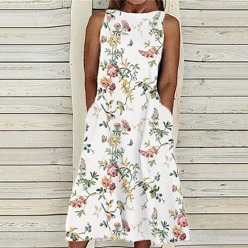 

Women's Plus Size A Line Dress Floral Round Neck Print Sleeveless Spring Summer Casual Maxi long Dress Causal Daily Dress
