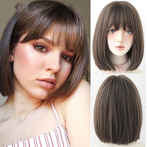 

Synthetic Wig Straight With Bangs Wig Short A5 Synthetic Hair Women's Soft Party Easy to Carry Blonde Black Brown