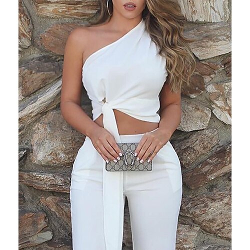 

Women's Tank Top Office Suit Pants Sets Streetwear White Casual Daily Wear Plain Lace up One Shoulder S M L XL