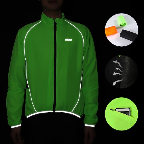 Arsuxeo Men's Cycling Jacket Bike Windbreaker Softshell Jacket Skin Coat Waterproof Windproof Breathable Sports Black / Orange / Green Mountain Bike MTB Road Bike Cycling Clothing Loose Bike Wear