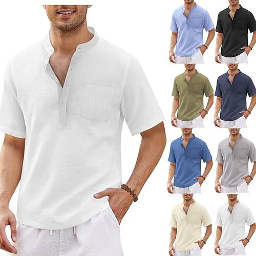 

Men's Hiking Shirt / Button Down Shirts Henley Shirt Short Sleeve Top Hippie Casual Pocket Beach T-Shirt Outdoor Breathable Quick Dry Lightweight Sweat wicking Summer Cotton Blend Fishing Climbing