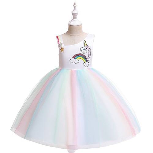 

Fairytale Princess Unicorn Flower Girl Dress Tulle Dresses Tutus Girls' Movie Cosplay Cosplay Halloween White Dress Halloween Carnival Masquerade Polyester