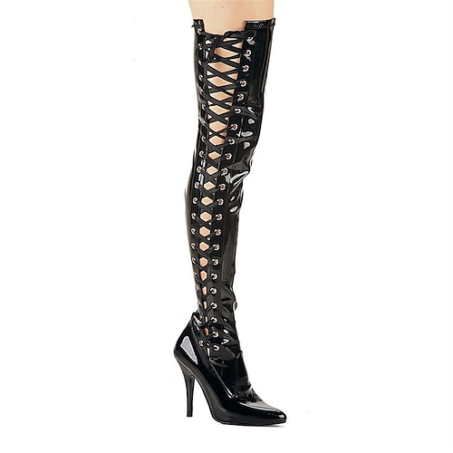 

Women's Boots Over The Knee Boots Pumps Round Toe Closed Toe Daily Beach PU Leather Zipper Solid Colored Black Matte Black