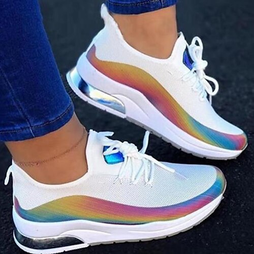 

Women's Trainers Athletic Shoes Sneakers Daily Plus Size Fantasy Shoes Flyknit Shoes Lace-up Round Toe Sporty Walking Shoes Elastic Fabric Lace-up Color Block Rainbow Black Rosy Pink White