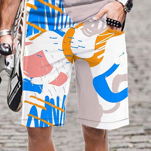 

Men's Casual Fashion Shorts Beach Shorts 3D Print Elastic Drawstring Design Knee Length Pants Daily Holiday Micro-elastic Graphic Graffiti Comfort Soft Mid Waist Green White Pink Orange M L XL XXL 3XL