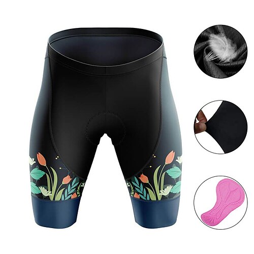 

21Grams Women's Bike Shorts Cycling Padded Shorts Bike Padded Shorts / Chamois Mountain Bike MTB Road Bike Cycling Sports Floral Botanical 3D Pad Cycling Breathable Quick Dry Black Polyester Spandex