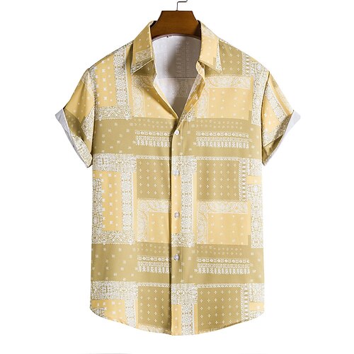 

Men's Shirt Summer Shirt Designer Shirt Geometric Classic Collar Light Yellow Light Blue Gray Holiday Beach Print Clothing Apparel Tropical Casual