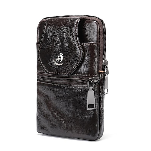 

Men's Bum Bag Fanny Pack Mobile Phone Bag Sling Shoulder Bag Nappa Leather Cowhide Zipper Daily Office Career Black Brown Coffee