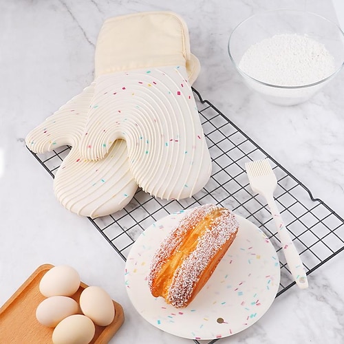 

Kitchen Oven Mitts for Heat Resistant with Waterproof Microwave Gloves Dining with Cotton Lining for BBQ Cooking Set Baking Grilling Barbecue