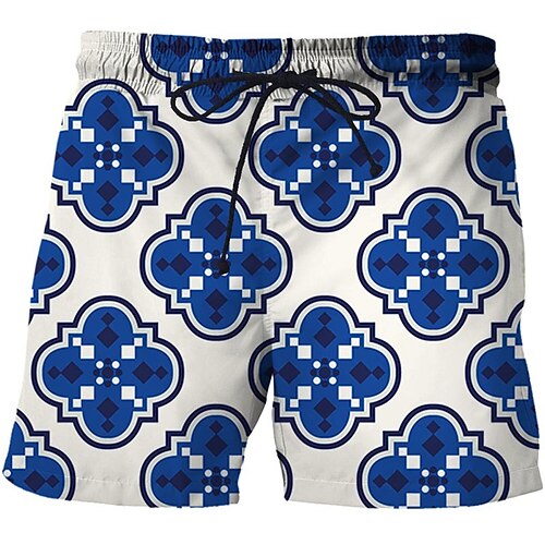 

Men's Casual Fashion Shorts Beach Shorts 3D Print Elastic Drawstring Design Knee Length Pants Daily Holiday Micro-elastic Graphic Geometry Comfort Soft Mid Waist Blue Pink Royal Blue Yellow M L XL