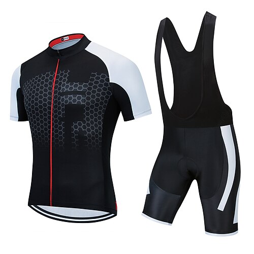 

21Grams Men's Cycling Jersey with Bib Shorts Short Sleeve Mountain Bike MTB Road Bike Cycling White Black Green Bike Clothing Suit 3D Pad Breathable Quick Dry Moisture Wicking Back Pocket Polyester