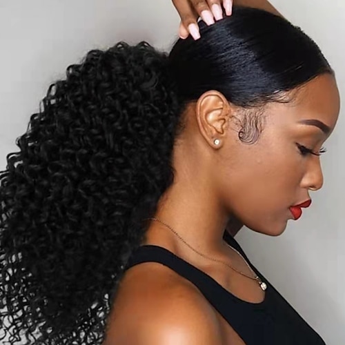

Afro Curly Human Hair Drawstring Ponytail For Black Women 8A Brazilian Virgin Curly Clip In Ponytail Extension Human Hair Pieces Natural Black 18 Inch Curly Drawstring Ponytail