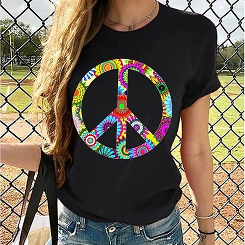 

Women's T shirt Tee Purple Wine Royal Blue Graphic Floral Print Short Sleeve Casual Weekend Basic Round Neck Regular Cotton Painting S