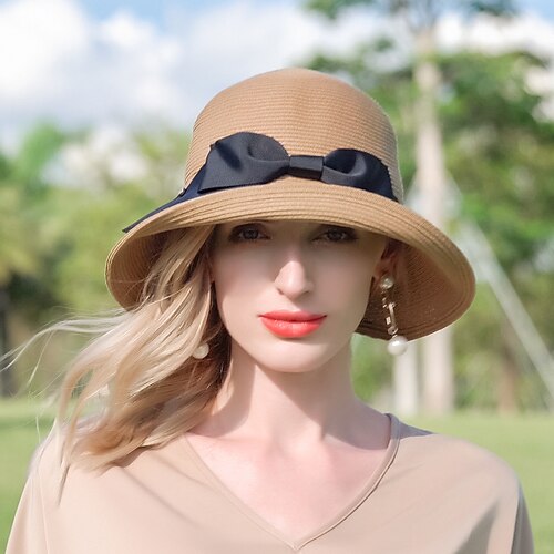 

Headwear Straw Hats Straw Straw Hat Casual Holiday Bohemian With Satin Bowknot Headpiece Headwear