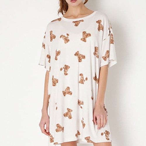 

Women's Pajamas Nightgown Nighty Pjs Bear Comfort Sweet Home Daily Bed Modal Breathable Gift Crew Neck Short Sleeve Spring Summer Blue White / Print