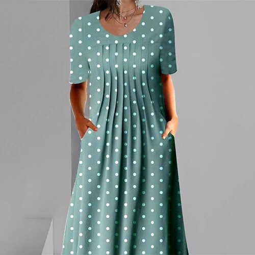 

Per donna Vestito a trapezio Abito a pois Vestito longuette Verde Azzurro Manica corta A pois Stampa Primavera Estate Girocollo Informale 2023 S M L XL XXL